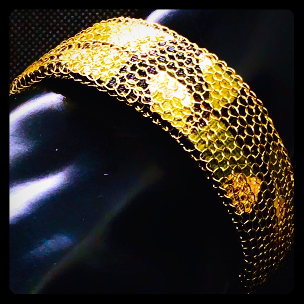 Gold caged camo print vegan leather bracelet